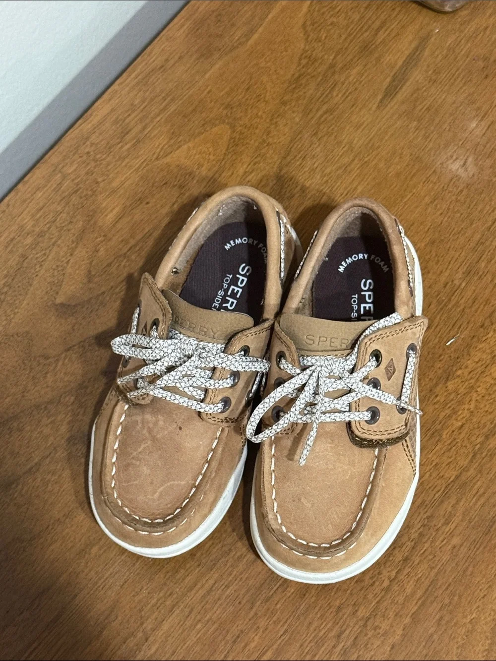 Sperry Kids Tan Leather Boat Shoes with White Laces